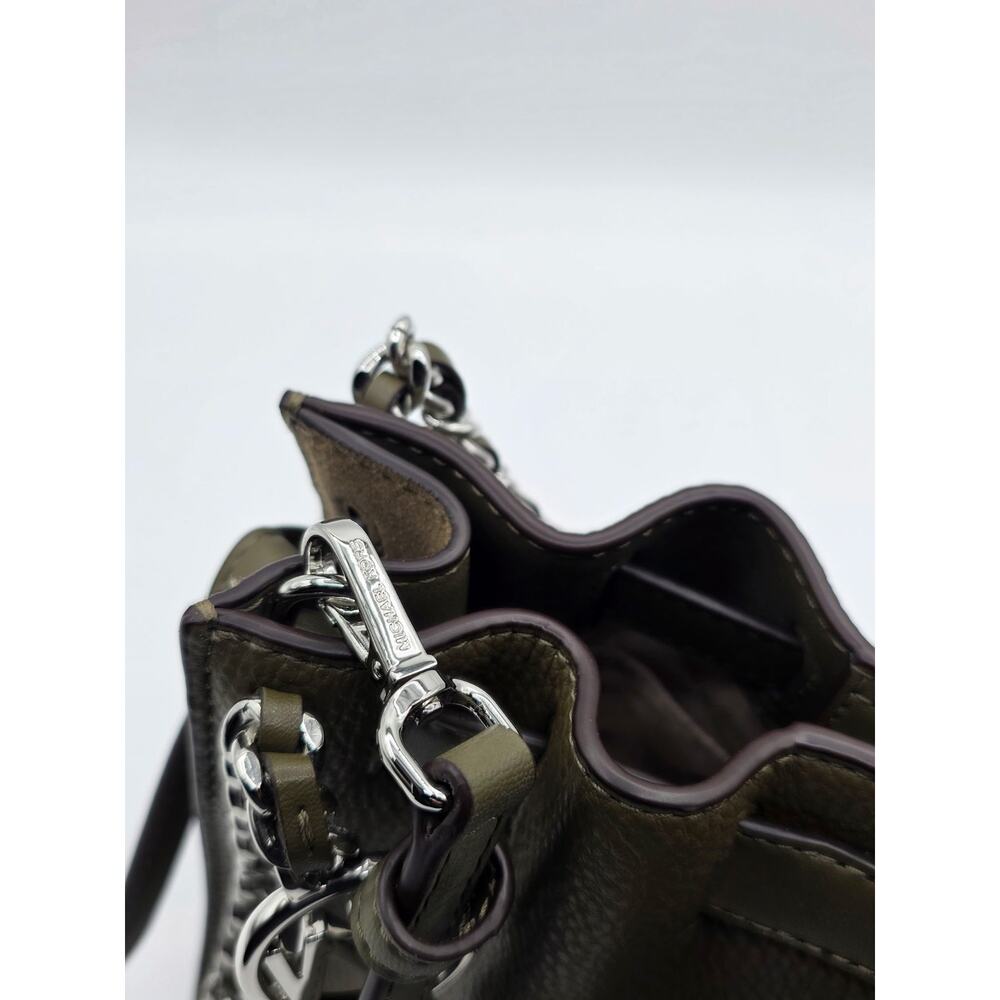 Michael Kors Mina Small Chain Leather Satchel Crossbody Olive Green Silver MK - Picture 12 of 16